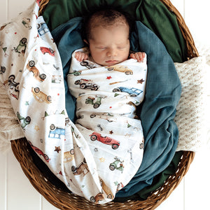 Snuggle Hunny Organic Muslin Wrap - Vintage Cars