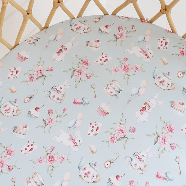 Snuggle Hunny Fitted Bassinet Sheet/Change Mat Cover - White Rabbit