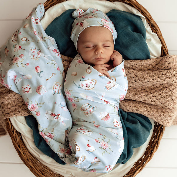 Snuggle Hunny Organic Jersey Wrap & Beanie Set - White Rabbit