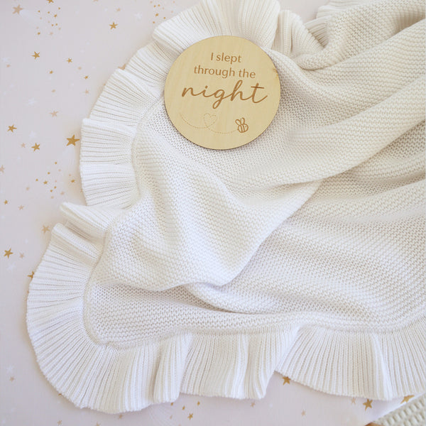 Snuggle Hunny Knit Organic Baby Blanket - White Ruffle