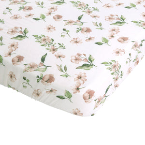 All4Ella Bamboo Cotton Fitted Cot Sheet - Pink Flower