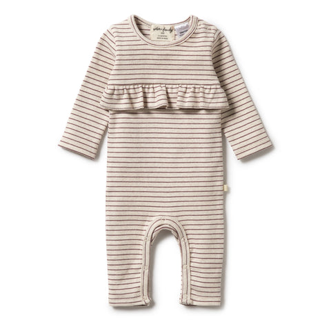 Wilson & Frenchy Organic Stripe Rib Ruffle Growsuit - Wild Ginger