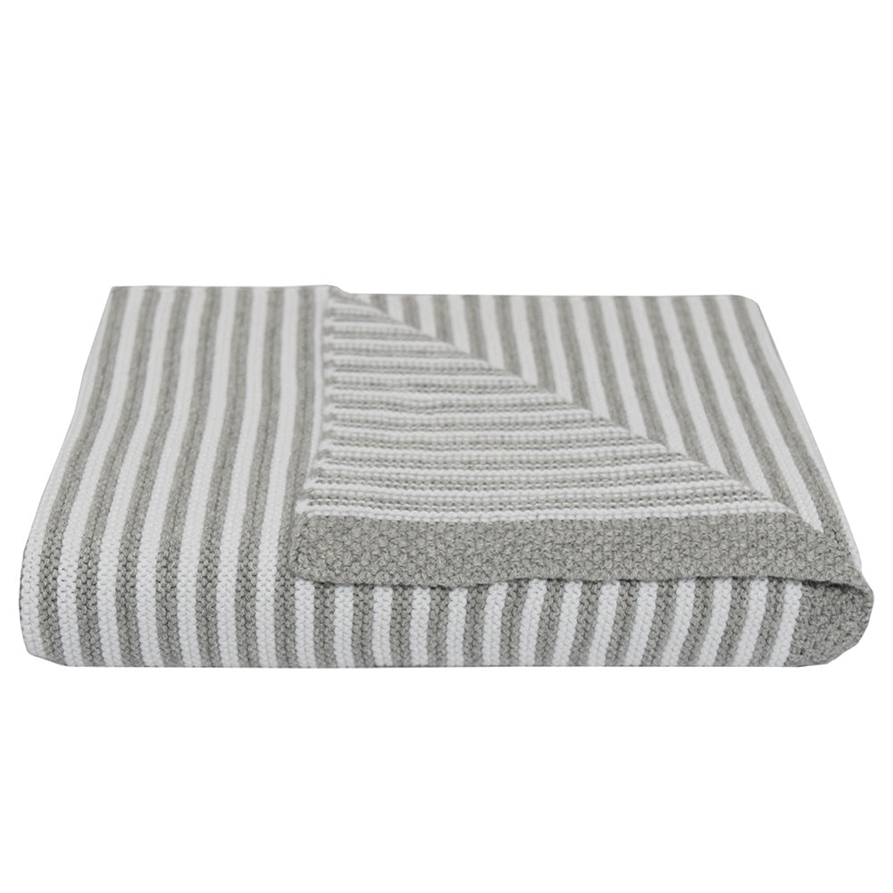 Living Textiles Knitted Stripe Blanket - Grey/White