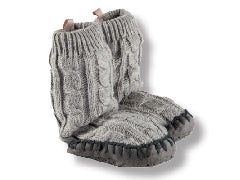 Playette Cable Knitted Slipper Socks - Grey