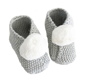 Alimrose Baby Pom Pom Slippers - Grey & Ivory