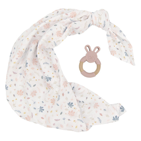 Living Textiles Organic Muslin Swaddle & Teether - Botanical