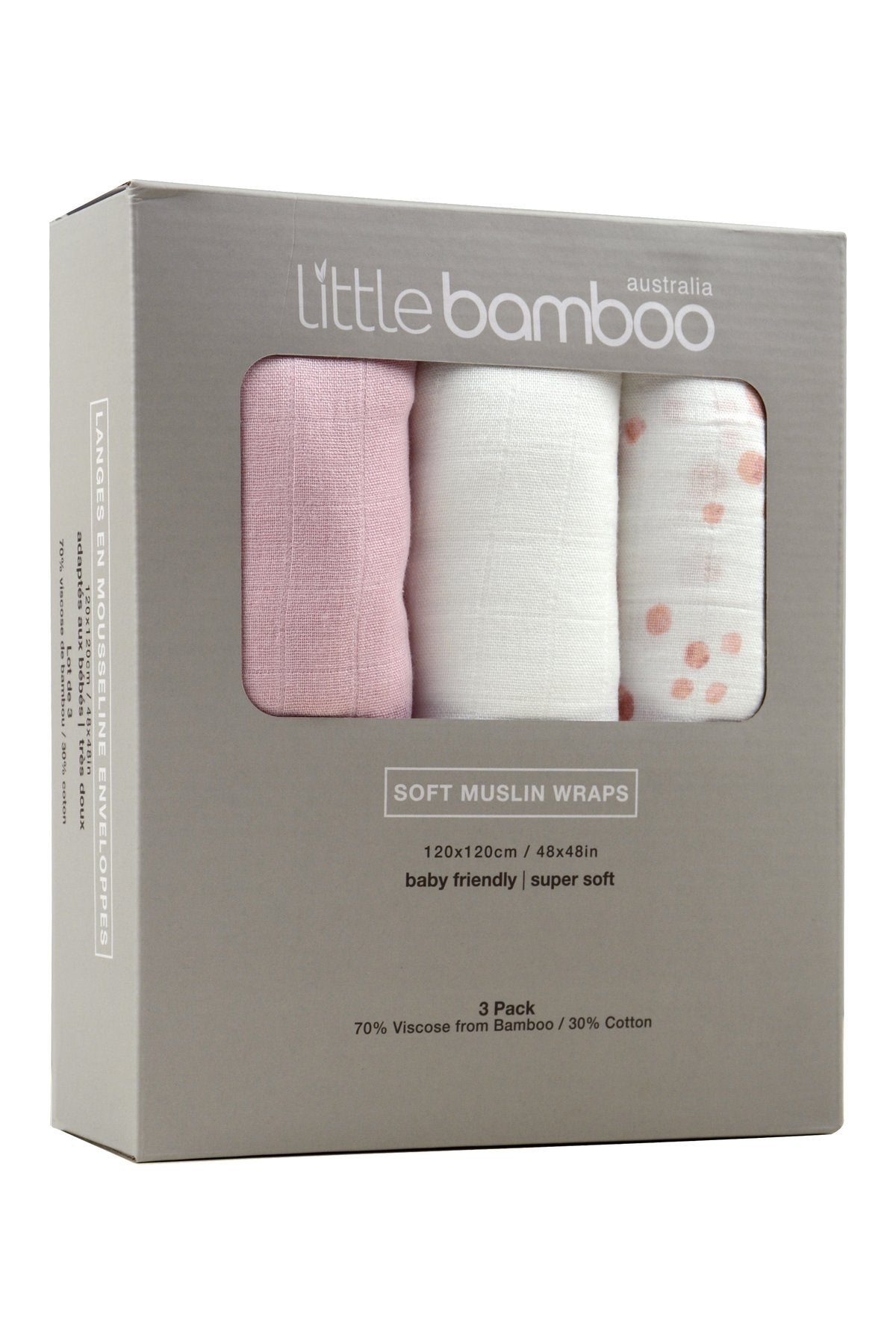 Little Bamboo Soft Muslin Wraps 3pk - Dusty Pink
