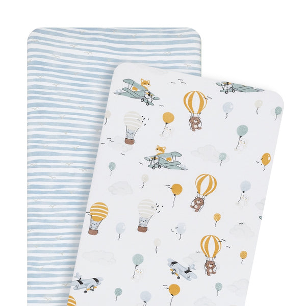 Living Textiles 2pk Bedside Co-Sleeper Fitted Sheets - Up Up & Away