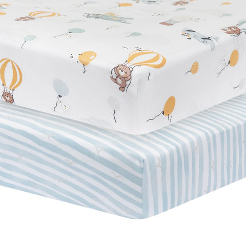 Living Textiles 2pk Cot Fitted Sheets - Up Up & Away