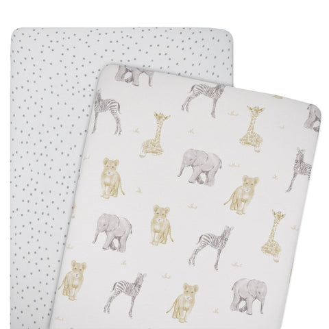 Living Textiles 2-pack Jersey Cradle Fitted Sheet - Savanna Babies/Dots