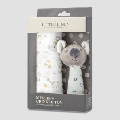 The Little Linen Co - Muslin Wrap & Crinkle Toy - Cheeky Koala