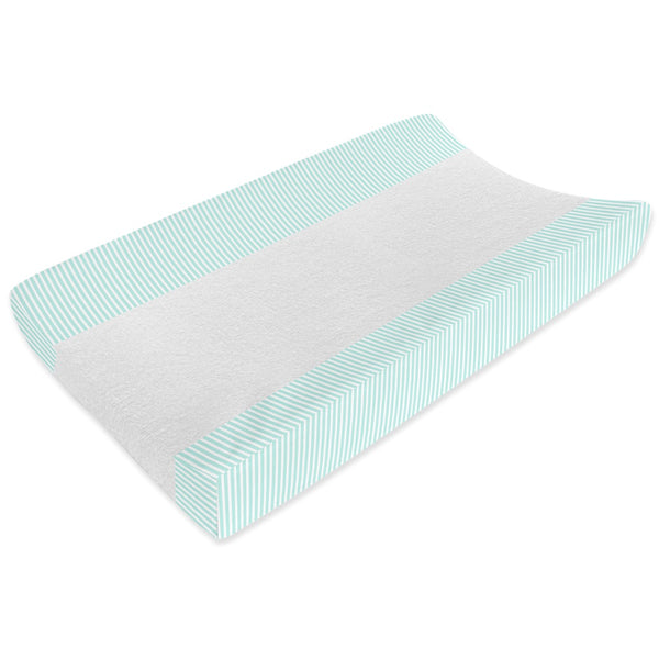 Living Textiles Jersey Change Pad Cover - Aqua Stripe/Towelling