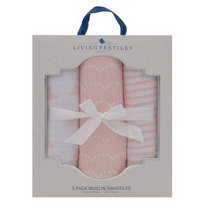 Living Textiles 3-pack Muslin wraps - Blush Pink