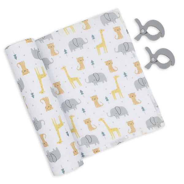 Living Textiles Muslin Swaddle & Pram Pegs - Animal Parade