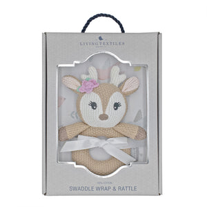 Living Textiles Jersey Swaddle & Rattle - Ava/Fawn