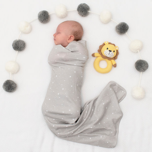 Living Textiles Jersey Swaddle & Rattle - Stars/Lion