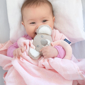 Living Textiles Muslin Swaddle & Rattle Gift Set - Chloe the Koala/Blush Dots