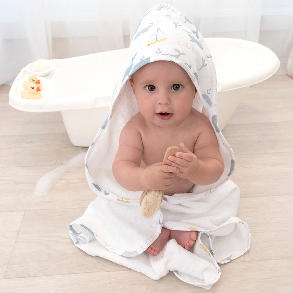Living Textiles Muslin Hooded Towel - Whale of a Time