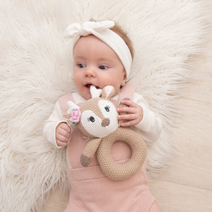 Living Textiles Knitted Ring Rattle - Ava the Fawn
