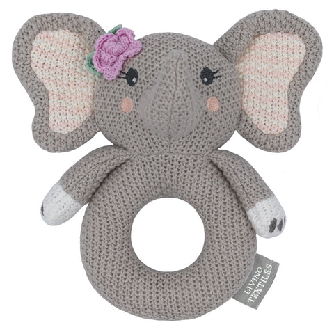 Living Textiles Knitted Ring Rattle - Ella the Elephant
