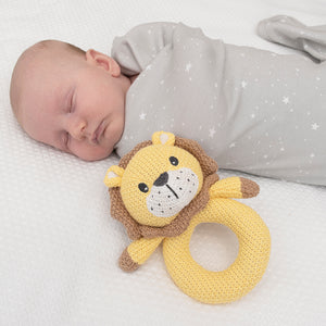 Living Textiles Knitted Ring Rattle - Leo the Lion