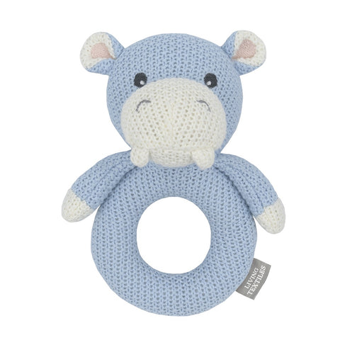 Living Textiles Knitted Ring Rattle - Henry the Hippo