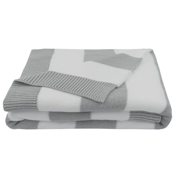 Living Textiles Knitted Pram Blanket - Grey Stripe