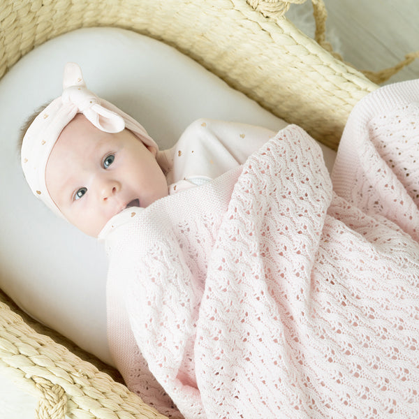 Living Textiles Lattice Baby Shawl - Blush