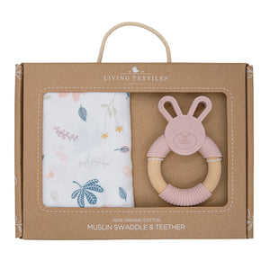 Living Textiles Organic Muslin Swaddle & Teether - Botanical