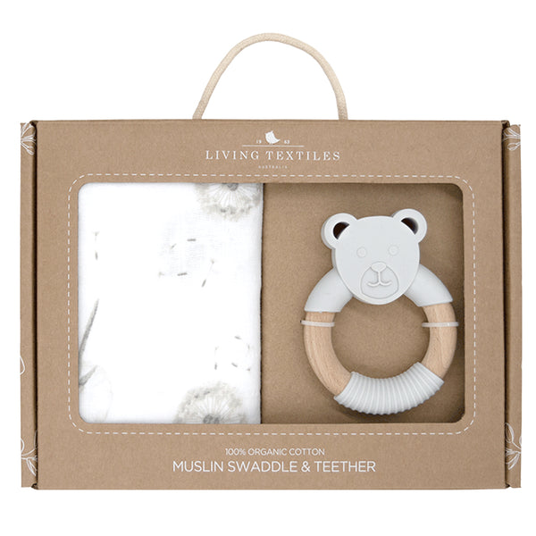 Living Textiles Organic Muslin Swaddle & Teether - Dandelion