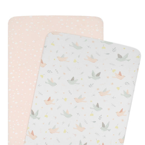 Living Textiles 2-pack Jersey Cradle Fitted Sheet - Ava/Blush Floral