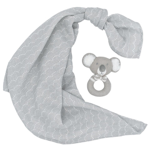 Living Textiles Muslin Swaddle & Rattle Gift Set - Kevin the Koala/Grey Dots