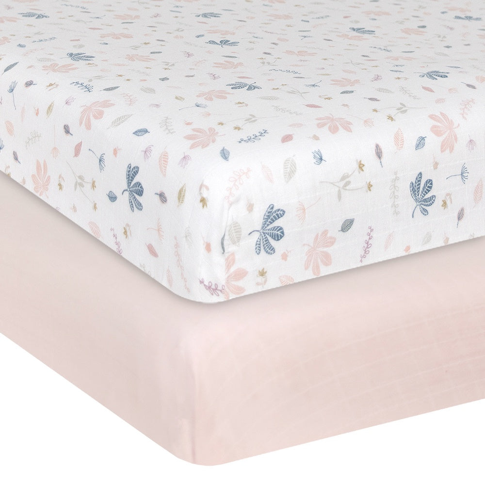 Living Textiles Organic Muslin 2pk Cot Fitted Sheet - Botanical