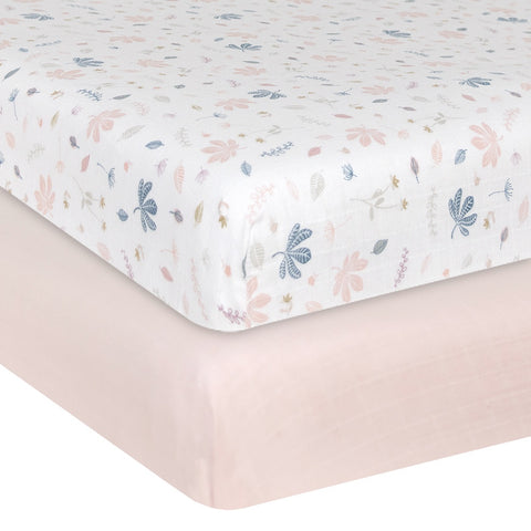 Living Textiles Organic Muslin 2pk Cot Fitted Sheet - Botanical