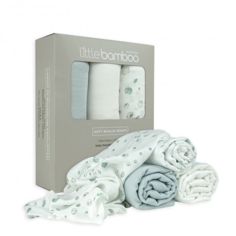 Little Bamboo Soft Muslin Wraps 3pk - Whisper