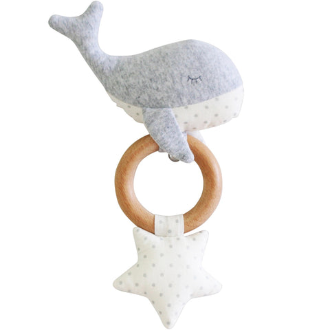 Alimrose Whale Teether Rattle Squeaker - Grey