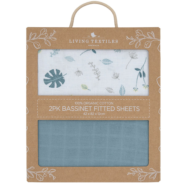 Living Textiles Organic Muslin 2pk Bassinet Fitted Sheet - Banana Leaf