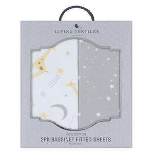 Living Textiles 2-pack Jersey Bassinet Fitted Sheet - Noah/Grey Stars
