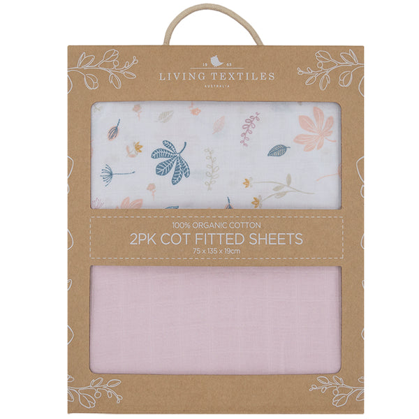 Living Textiles Organic Muslin 2pk Cot Fitted Sheet - Botanical