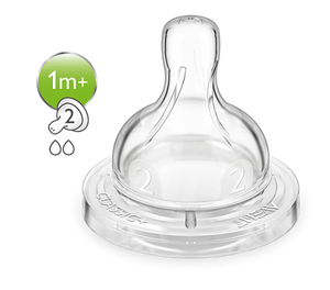 Avent 1m+ Silicone Teat Slow Flow - 2pk