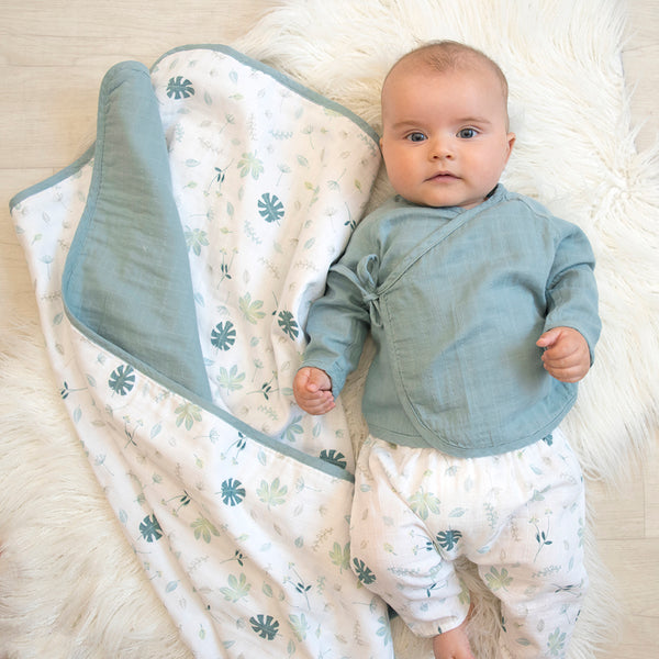 Living Textiles Organic Muslin Pram Blanket - Banana Leaf