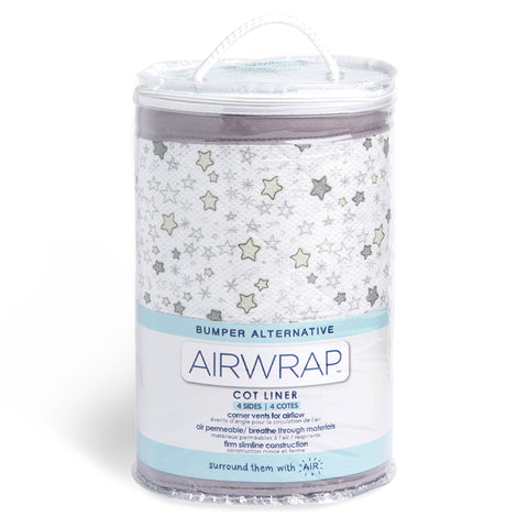 Airwrap Cot Liner Muslin 4 Sides - Starry Night Grey