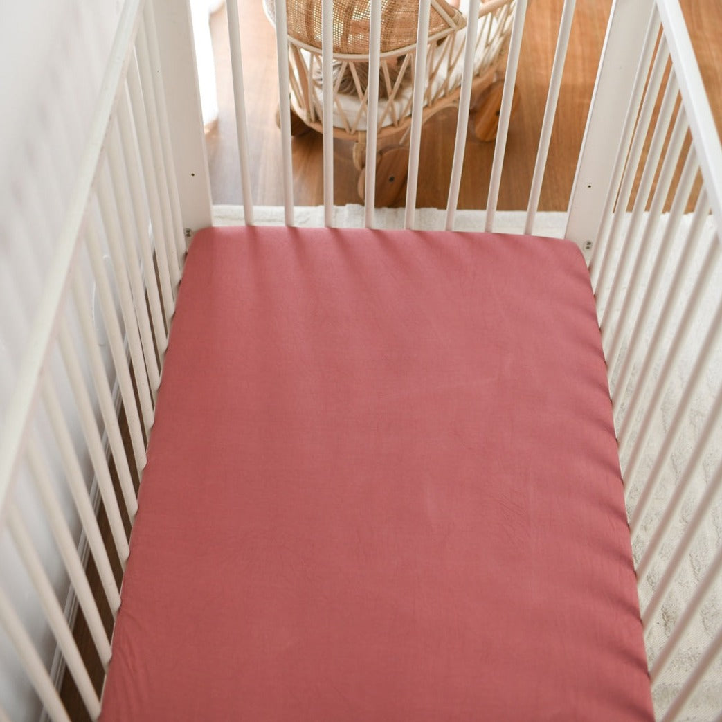 Luna's Treasures Bamboo Jersey Cot Sheet - Mauve Rose