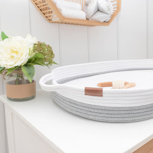 Living Textiles 100% Cotton Rope Change Basket - Grey/White