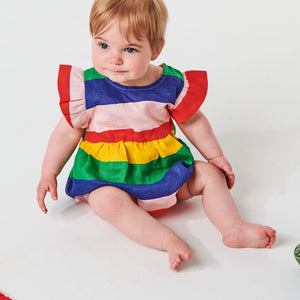Kip & Co Rainbows End Linen Frill Baby Romper