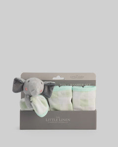The Little Linen Co Towelling Baby Face Washer + Toy Set - Elephant Star