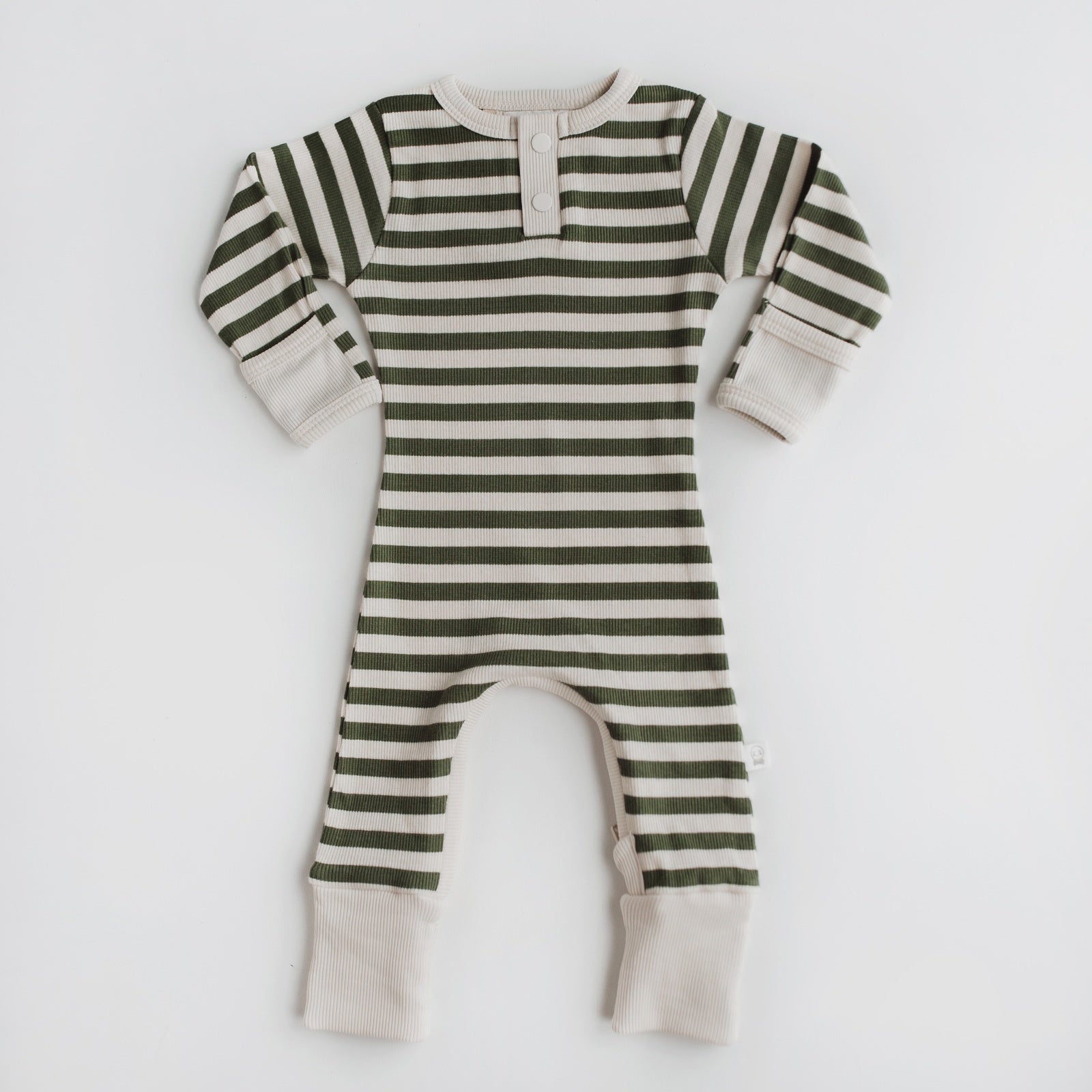 Snuggle Hunny Olive Stripe Growsuit