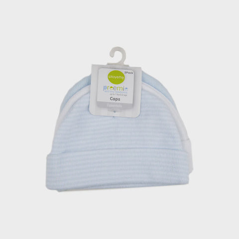 Playette Preemie & Small Newborn Caps 3pk - Blue