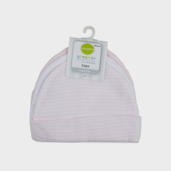 Playette Preemie & Small Newborn Caps 3pk - Pink