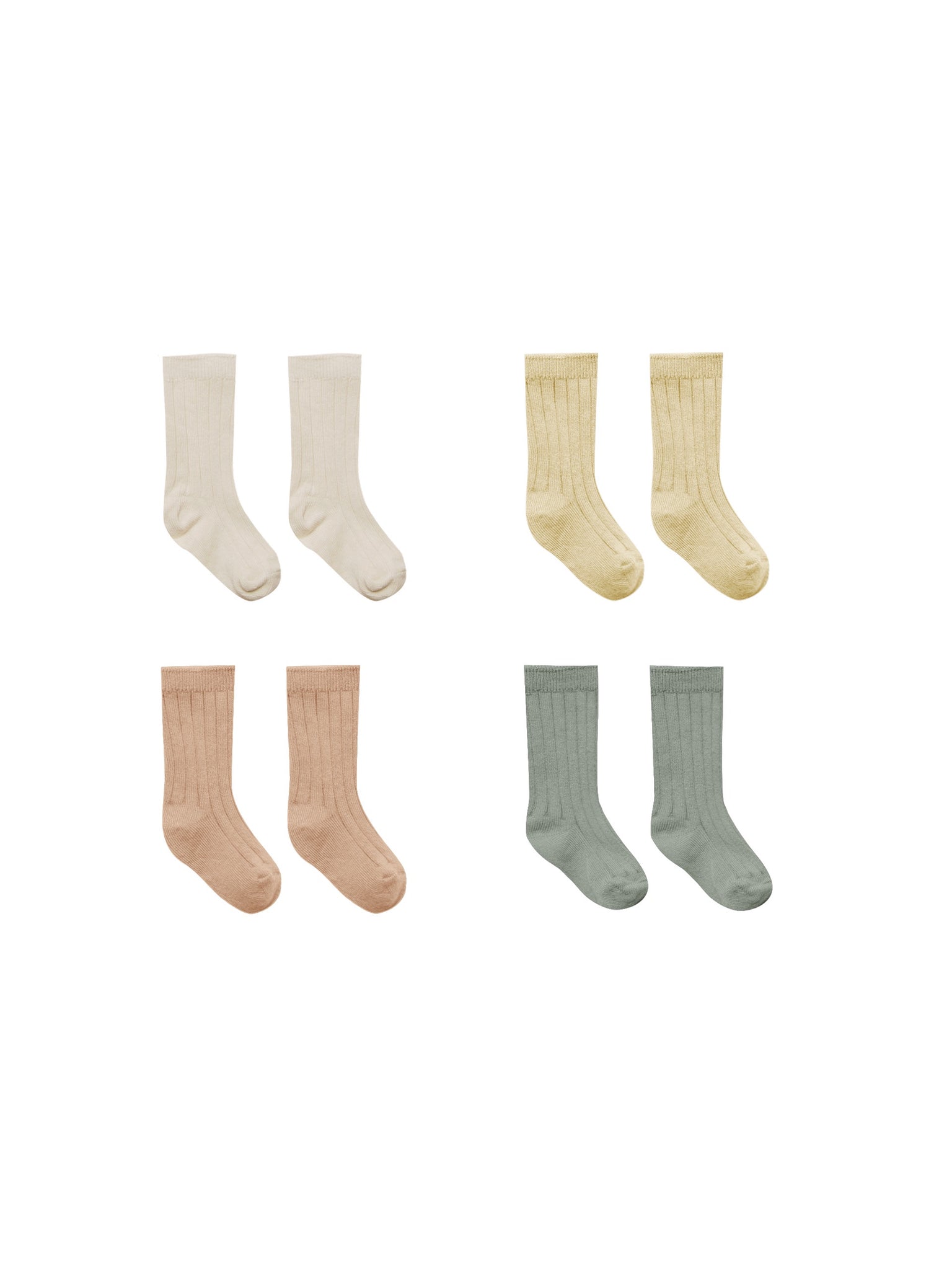 Quincy Mae Socks 4pk - Natural/Yellow/Apricot/Sea green